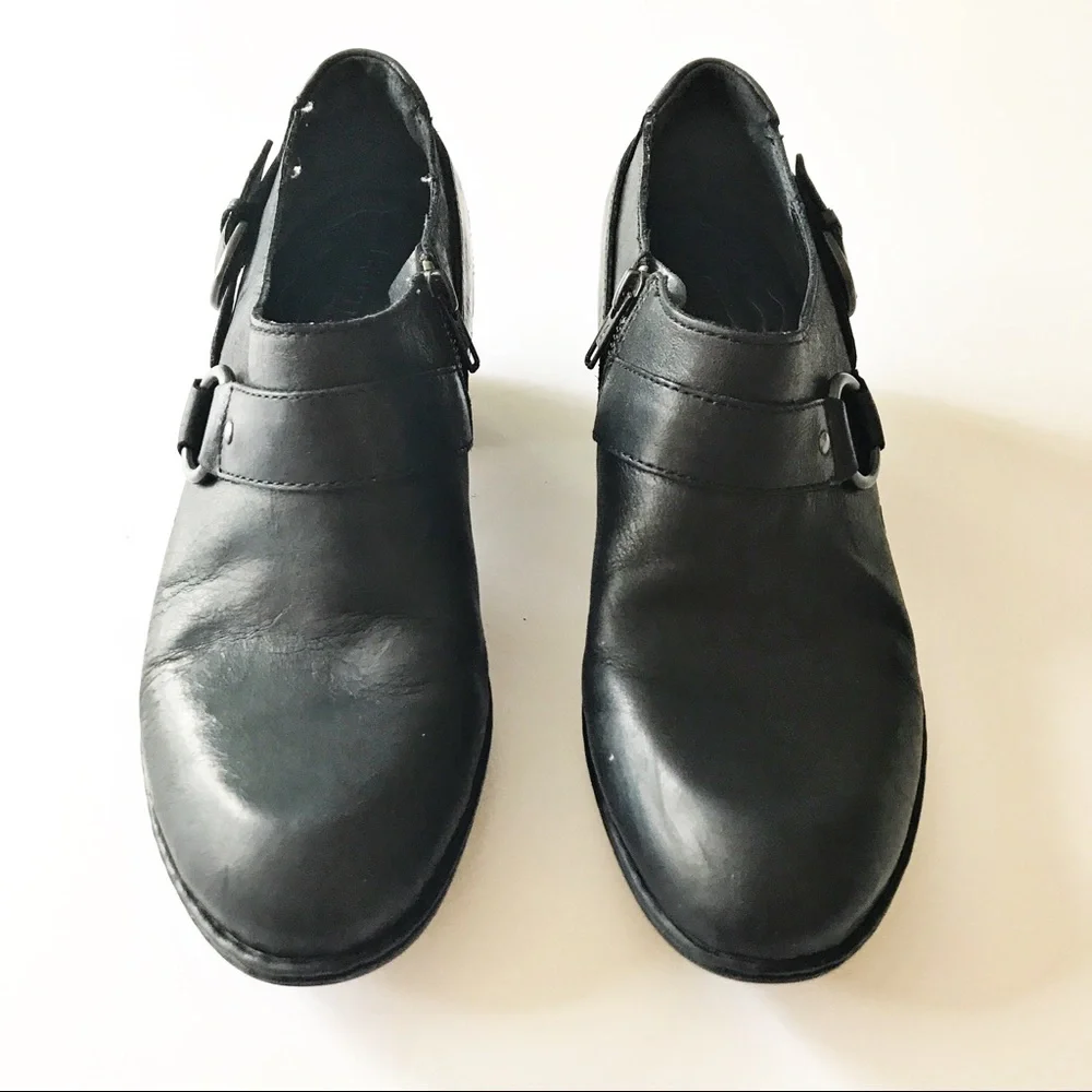 Born Black Leather Ankle Booties with Buckles